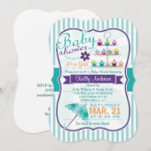 Retro turquoise en Paarse Baby shower Kaart (Voorkant / Achterkant)