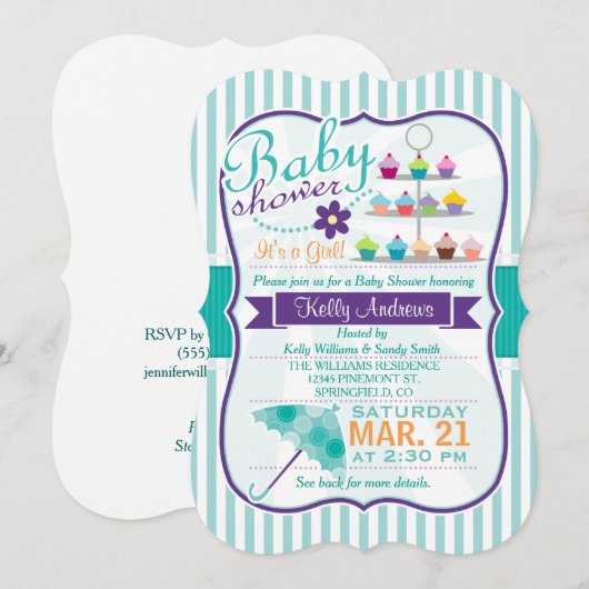Retro turquoise en Paarse Baby shower Kaart (Voorkant / Achterkant)