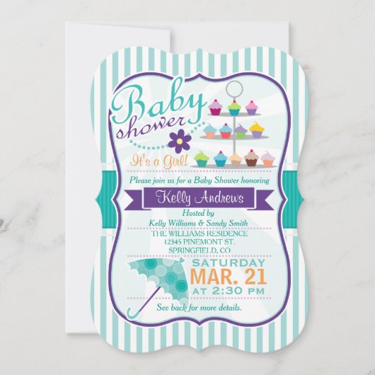 Retro turquoise en Paarse Baby shower Kaart (Voorkant)