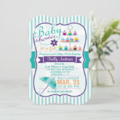 Retro turquoise en Paarse Baby shower Kaart (Staand voorkant)