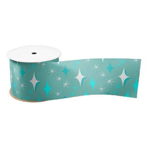 Retro Turquoise en Wit Mid-Century Ster Patroon Satijnen Lint