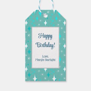 Retro Turquoise en Wit Ster Patroon Bewerkbaar Cadeaulabel