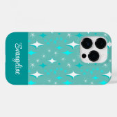 Retro Turquoise en Wit Sterrenpatroon Bewerkbaar Case-Mate iPhone Case (Achterkant (horizontaal))