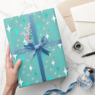 Retro Turquoise en Wit Sterrenpatroon Cadeaupapier