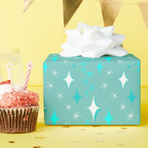 Retro Turquoise en Wit Sterrenpatroon Cadeaupapier