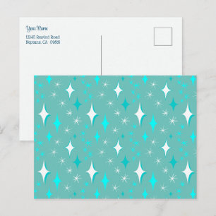 Retro Turquoise en Witte Sterren Bewerkbaar Briefkaart