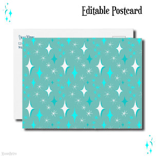 Retro Turquoise en Witte Sterren Bewerkbaar Briefkaart