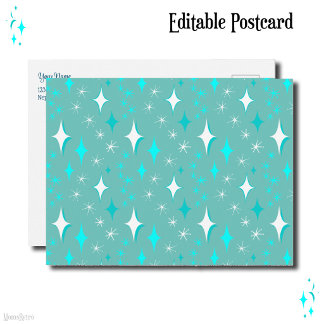 Retro Turquoise en Witte Sterren Bewerkbaar Briefkaart