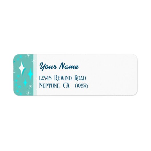 Retro Turquoise en Witte Sterren Bewerkbaar Retour Etiket (Voorkant)