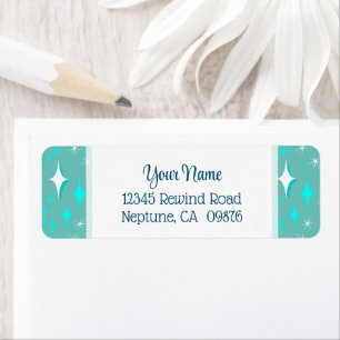 Retro Turquoise en Witte Sterren Bewerkbaar Retour Etiket