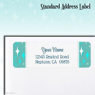 Retro Turquoise en Witte Sterren Bewerkbaar Retour Etiket