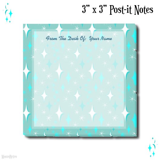 Retro Turquoise en Witte Sterren Bewerkbare 3"x3" Post-it® Notes