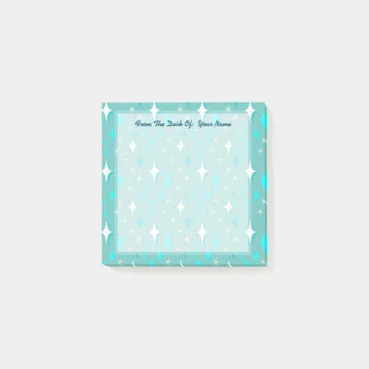 Retro Turquoise en Witte Sterren Bewerkbare Sticki Post-it® Notes (Voorkant)