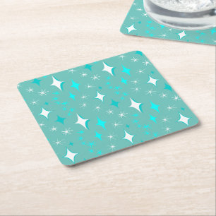 Retro turquoise en witte sterrenpatroon kartonnen onderzetters