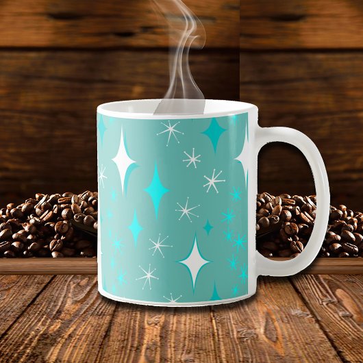 Retro Turquoise en Witte Sterrenpatroon Mok