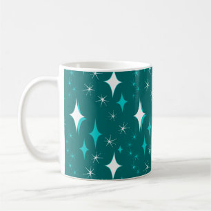 Retro turquoise en witte sterrenpatroon mok
