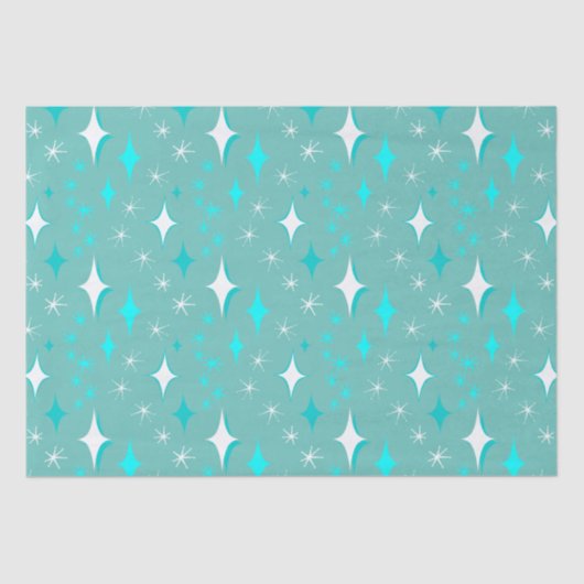 Retro turquoise en witte stervormig tissuepapier (Voorkant)