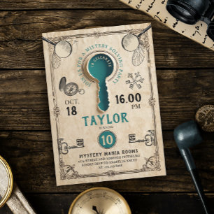 Retro Turquoise Escape Room Sleutel Mysterie Oplos Kaart