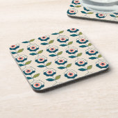 Retro Turquoise Floral Pattern Bier Onderzetter (Linkerzijde)