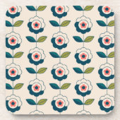 Retro Turquoise Floral Pattern Bier Onderzetter (Voorkant)