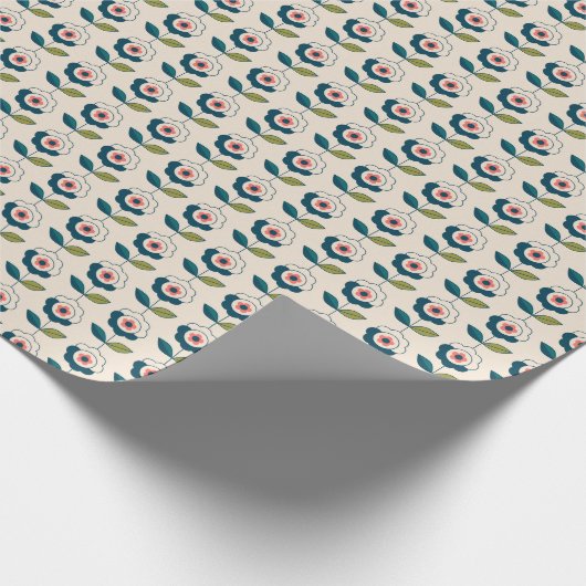 Retro Turquoise Floral Pattern Cadeaupapier (Hoek)