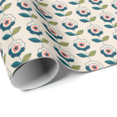 Retro Turquoise Floral Pattern Cadeaupapier (Rol Hoek)