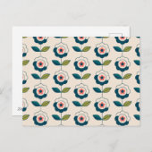 Retro Turquoise Floral Pattern Feestdagenkaart (Voorkant / Achterkant)