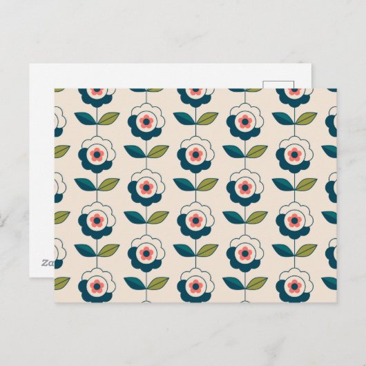 Retro Turquoise Floral Pattern Feestdagenkaart (Voorkant / Achterkant)