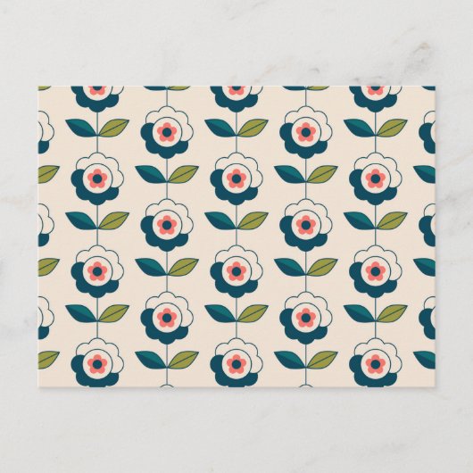 Retro Turquoise Floral Pattern Feestdagenkaart (Voorkant)