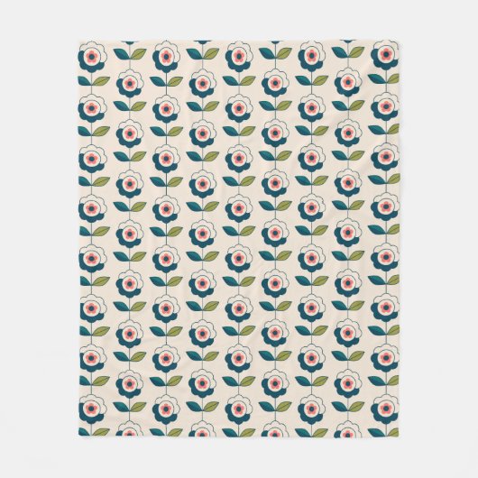 Retro Turquoise Floral Pattern Fleece Deken (Voorkant)