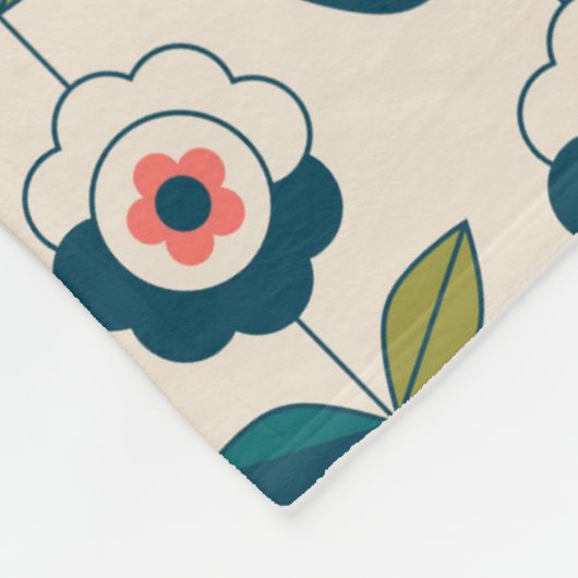 Retro Turquoise Floral Pattern Fleece Deken (Hoek)