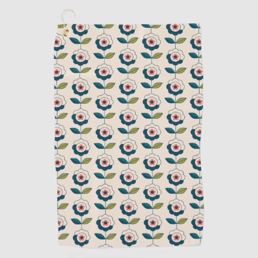 Retro Turquoise Floral Pattern Golfhanddoek (Voorkant)