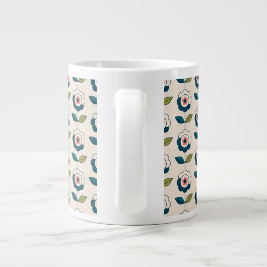 Retro Turquoise Floral Pattern Grote Koffiekop (Achterkant)