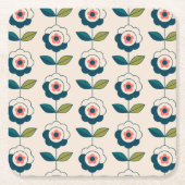 Retro Turquoise Floral Pattern Kartonnen Onderzetters (Voorkant)