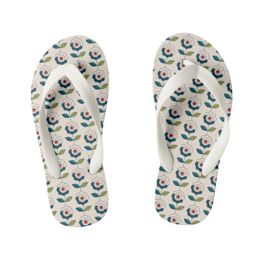 Retro Turquoise Floral Pattern Kinder Teenslippers (Voetbed)