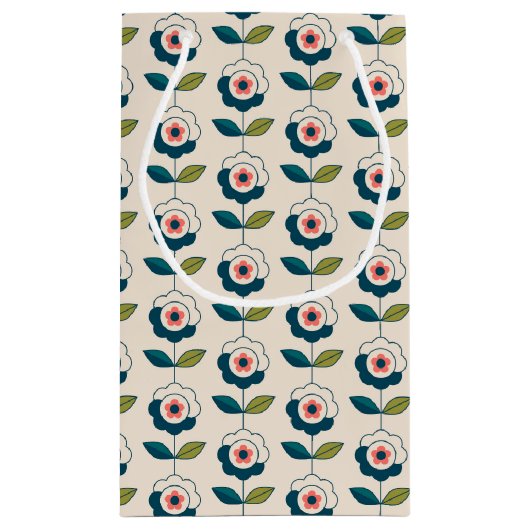 Retro Turquoise Floral Pattern Klein Cadeauzakje (Achterkant)