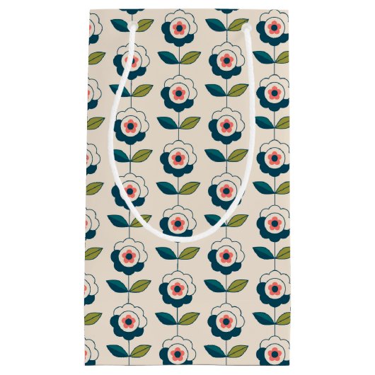 Retro Turquoise Floral Pattern Klein Cadeauzakje (Voorkant)