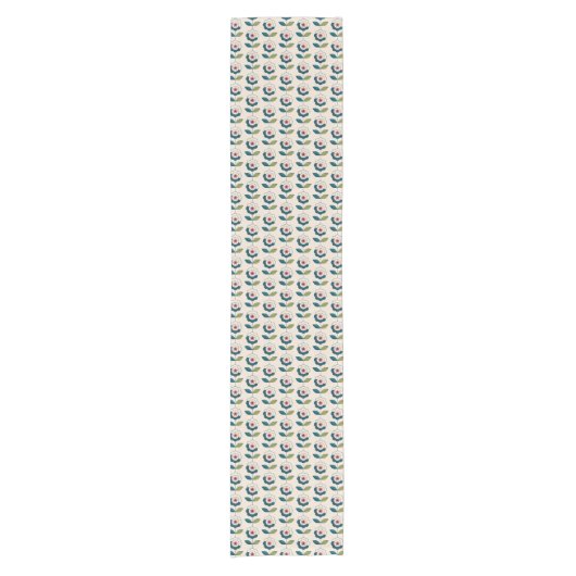 Retro Turquoise Floral Pattern Korte Tafelloper (Voorkant)