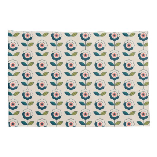 Retro Turquoise Floral Pattern Kussensloop (Achterkant-Rechts)