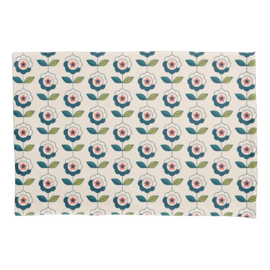 Retro Turquoise Floral Pattern Kussensloop (Voorkant-Links)