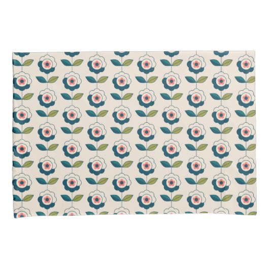 Retro Turquoise Floral Pattern Kussensloop (Voorkant-Rechts)