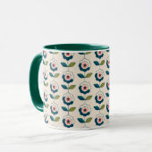 Retro Turquoise Floral Pattern Mok (Voorkant links)