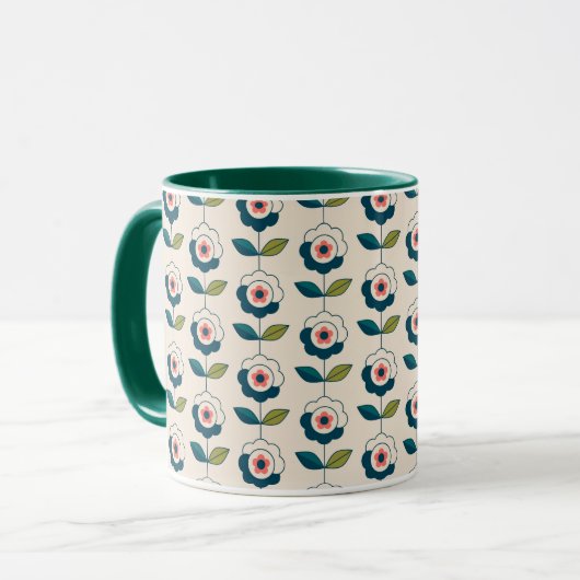 Retro Turquoise Floral Pattern Mok (Voorkant links)