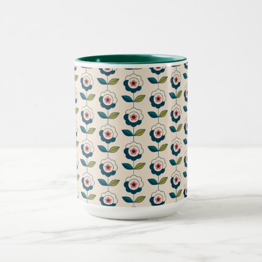 Retro Turquoise Floral Pattern Mok (Midden)