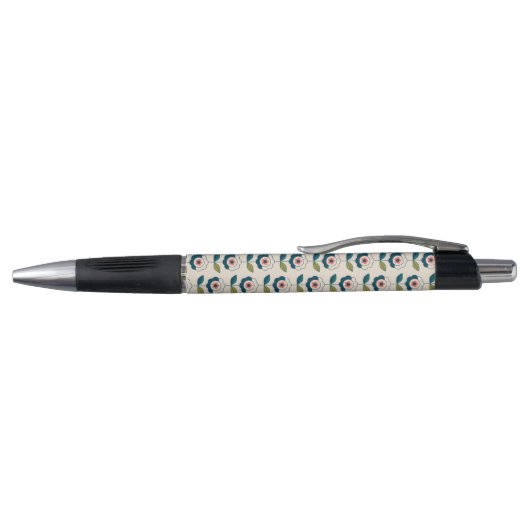 Retro Turquoise Floral Pattern Pen (Bovenkant)