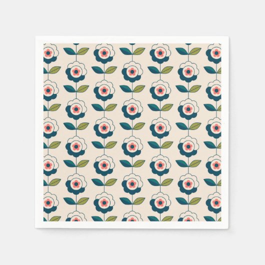 Retro Turquoise Floral Pattern Servet (Voorkant)