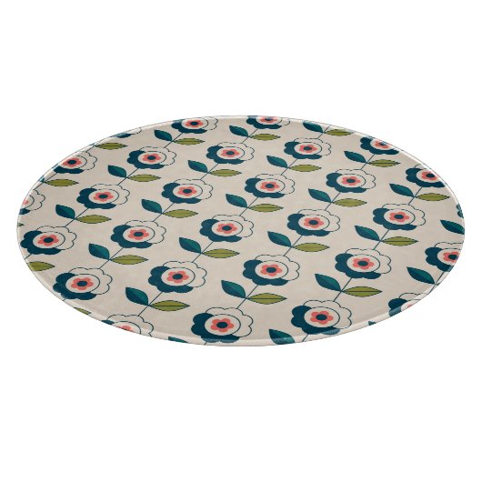 Retro Turquoise Floral Pattern Snijplank (Hoek)