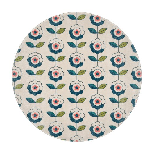 Retro Turquoise Floral Pattern Snijplank (Voorkant)