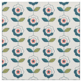 Retro Turquoise Floral Pattern Stof (Close Up)