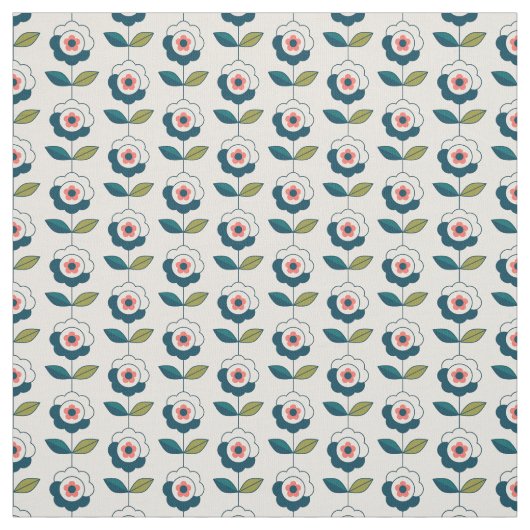 Retro Turquoise Floral Pattern Stof (Swatch)